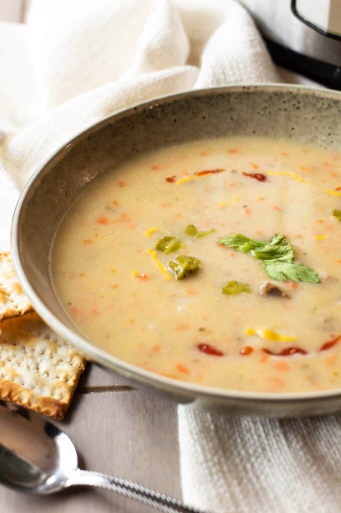 Instant Pot Cheeseburger Soup in a bowl