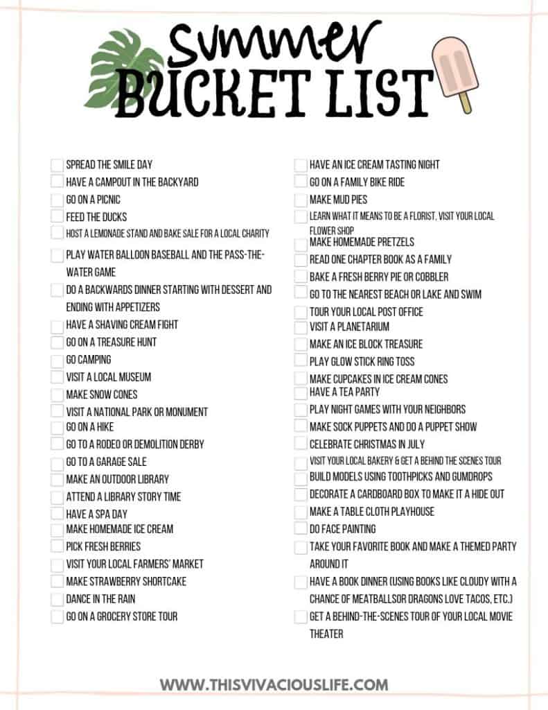 The Summer Bucket List (Printable List + Tips)