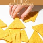 Gluten Free Chips with a hand in a Pinterest pin