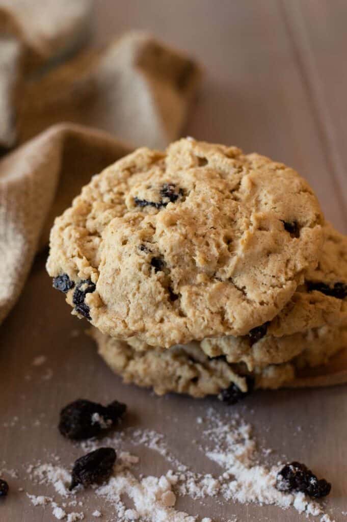 Vegan Oatmeal Raisin Cookies stacked