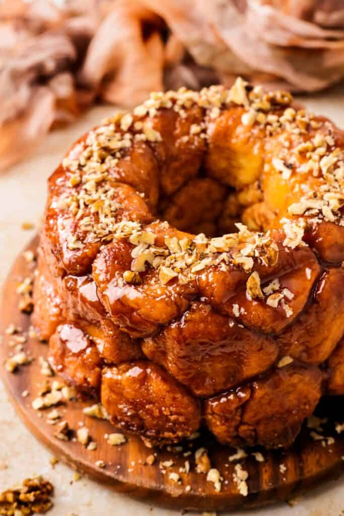 gluten free monkey bread with nuts crushed on top