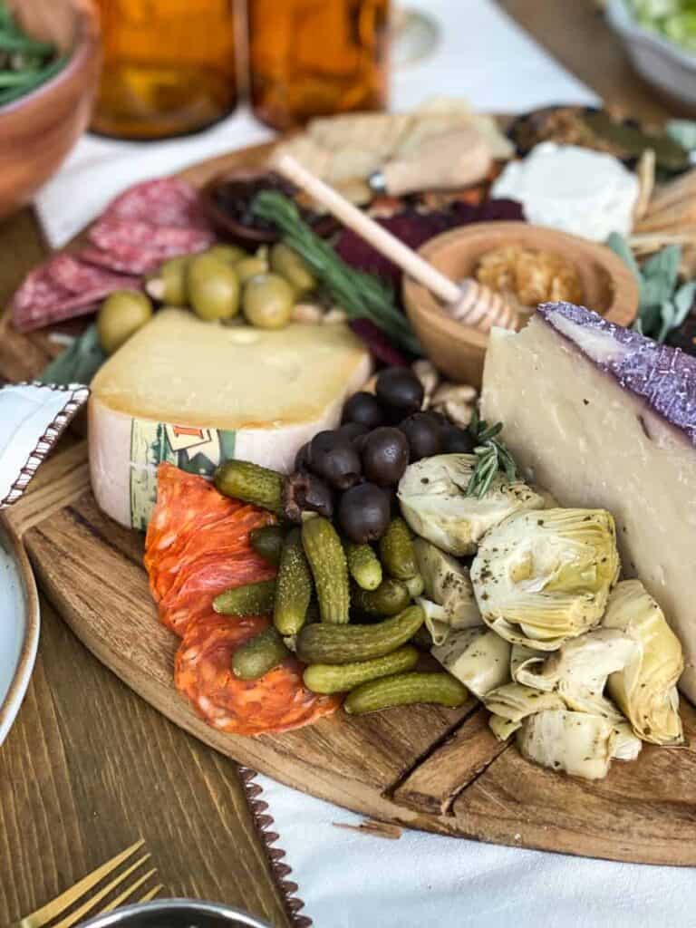 Italian Charcuterie Board with cheese, olives, crackers etc.