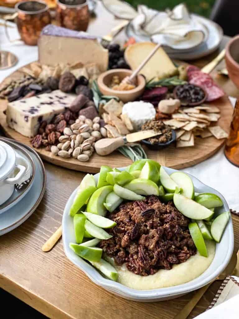 Italian Charcuterie Board with green apples, meat and cheeses