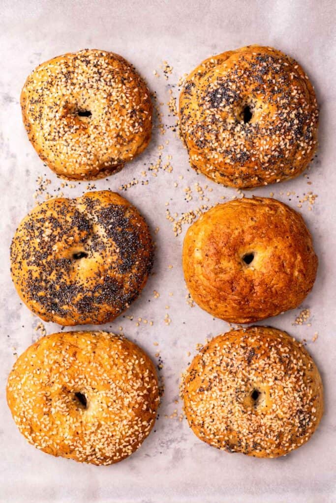 Gluten Free Bagels in a row of 3 made in total of 6